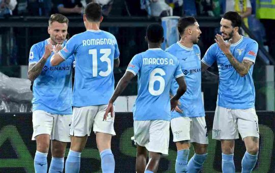 La Lazio festeggia una rete - Foto ANSA - Ilromanista.it