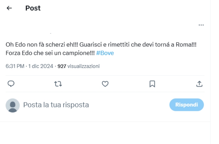 Tweet su Bove - X - Ilromanista.it