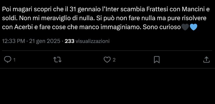 Il commento di un utente su X su Frattesi - Ilromanista.it