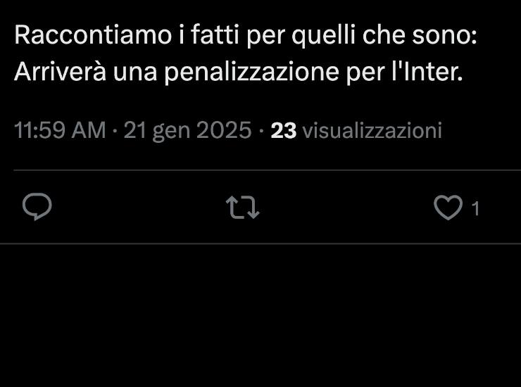 Il commento di un utente su X sulla possibile penalizzazione all'Inter - Ilromanista.it