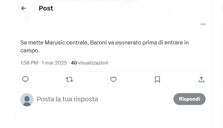 Baroni nel mirino di un tifoso